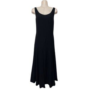 Eileen Fisher Silk Sleeveless Scoop Neck Maxi Dress in Black Size L